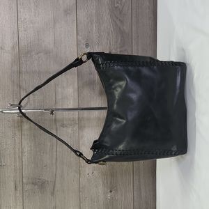 Lucky Brand Black Leather Whipstitch Shoulder Bag